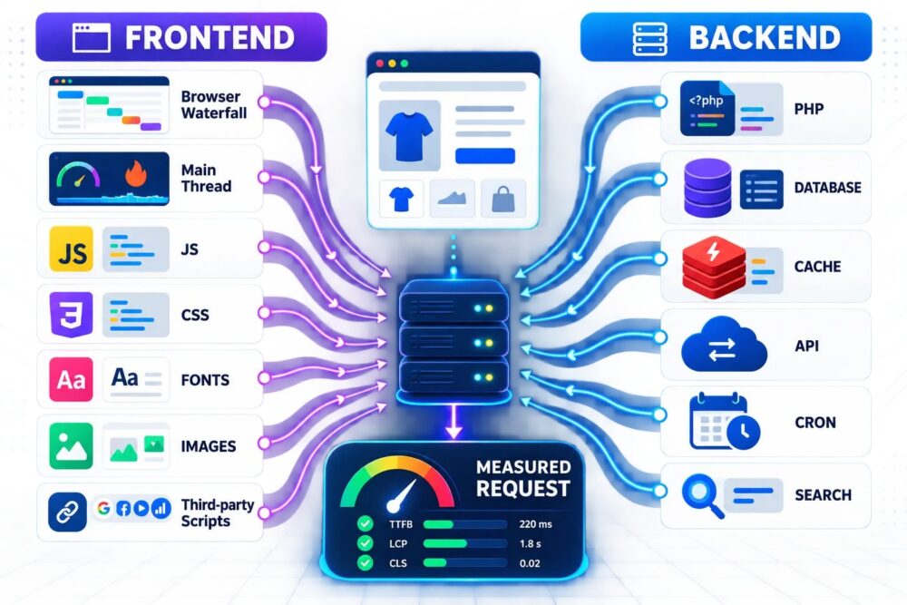 magento-performance-bottleneck-diagnosis Diagnostic map of common Magento backend and frontend performance bottlenecks